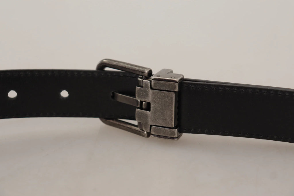 Dolce & Gabbana Black Plain Leather Vintage Logo Metal Buckle Belt - Zeiniez