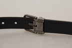 Dolce & Gabbana Black Plain Leather Vintage Logo Metal Buckle Belt - Zeiniez