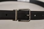 Dolce & Gabbana Black Plain Leather Vintage Logo Metal Buckle Belt - Zeiniez