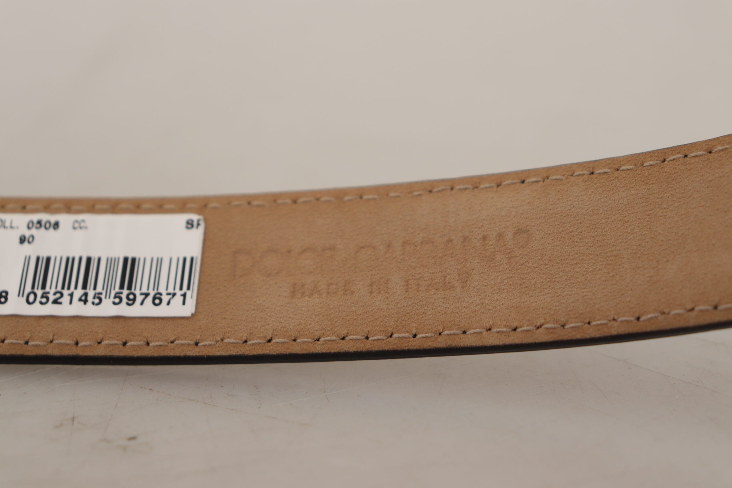 Dolce & Gabbana Black Calf Leather Logo Engraved Metal Buckle Belt - Zeiniez