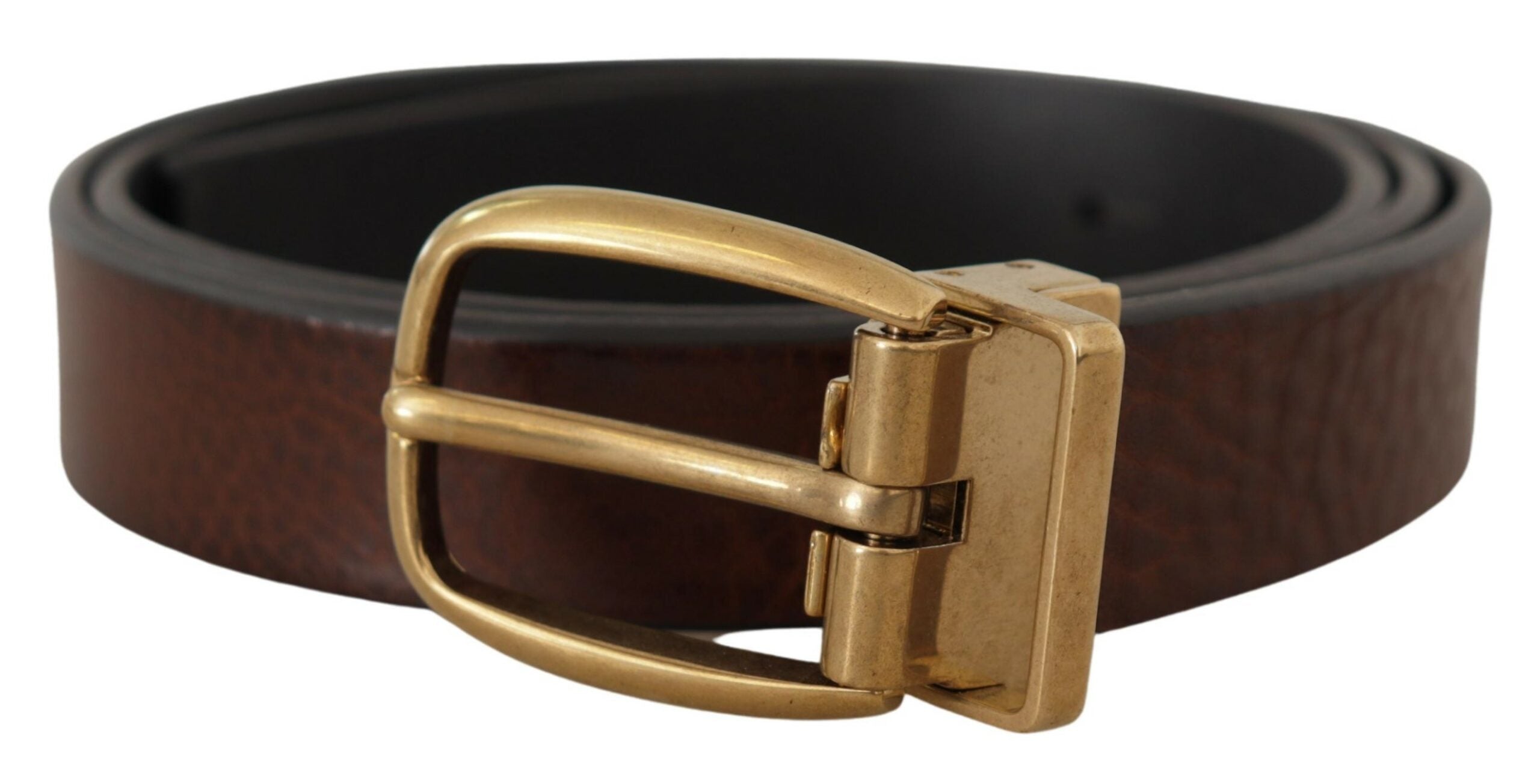 Dolce & Gabbana Brown Leather Classic Vintage Metal Buckle Belt - Zeiniez