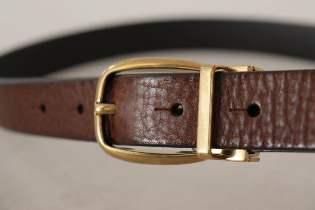 Dolce & Gabbana Brown Leather Classic Vintage Metal Buckle Belt - Zeiniez