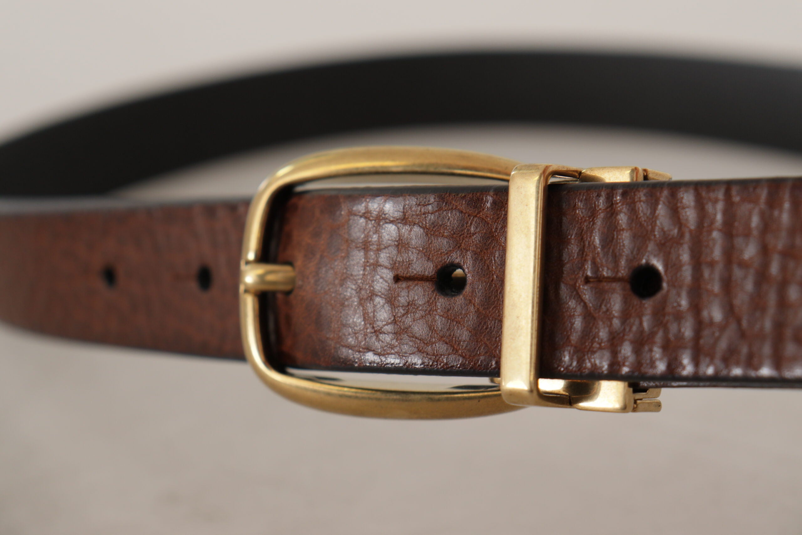Dolce & Gabbana Brown Leather Classic Vintage Metal Buckle Belt - Zeiniez