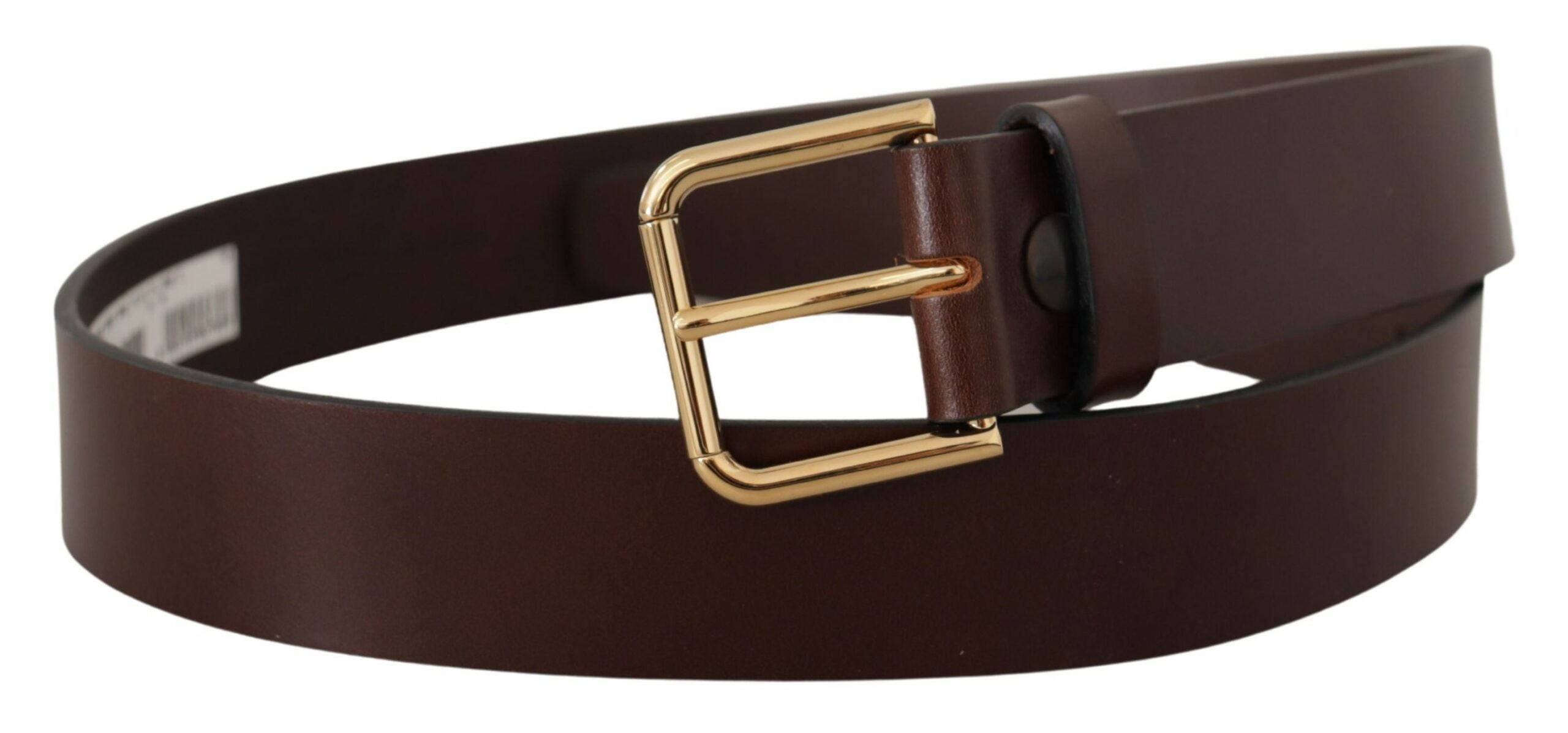 Dolce & Gabbana Brown Plain Calf Leather Gold Tone Buckle Belt - Zeiniez