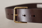 Dolce & Gabbana Brown Plain Calf Leather Gold Tone Buckle Belt - Zeiniez