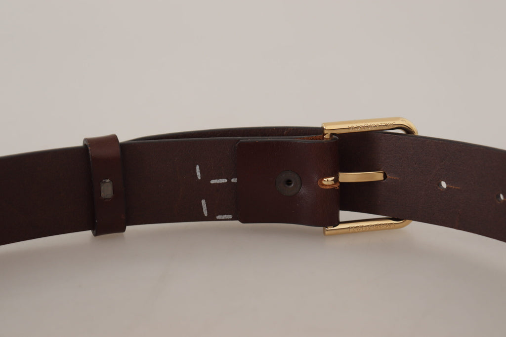 Dolce & Gabbana Brown Plain Calf Leather Gold Tone Buckle Belt - Zeiniez