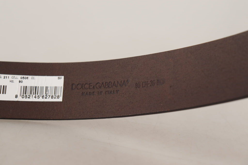 Dolce & Gabbana Brown Plain Calf Leather Gold Tone Buckle Belt - Zeiniez