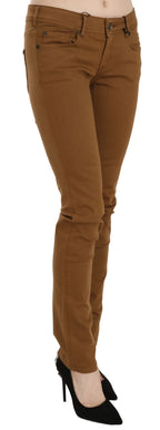 PLEIN SUD Brown Cotton Mid Waist Skinny Slim Fit Denim Jeans - Zeiniez