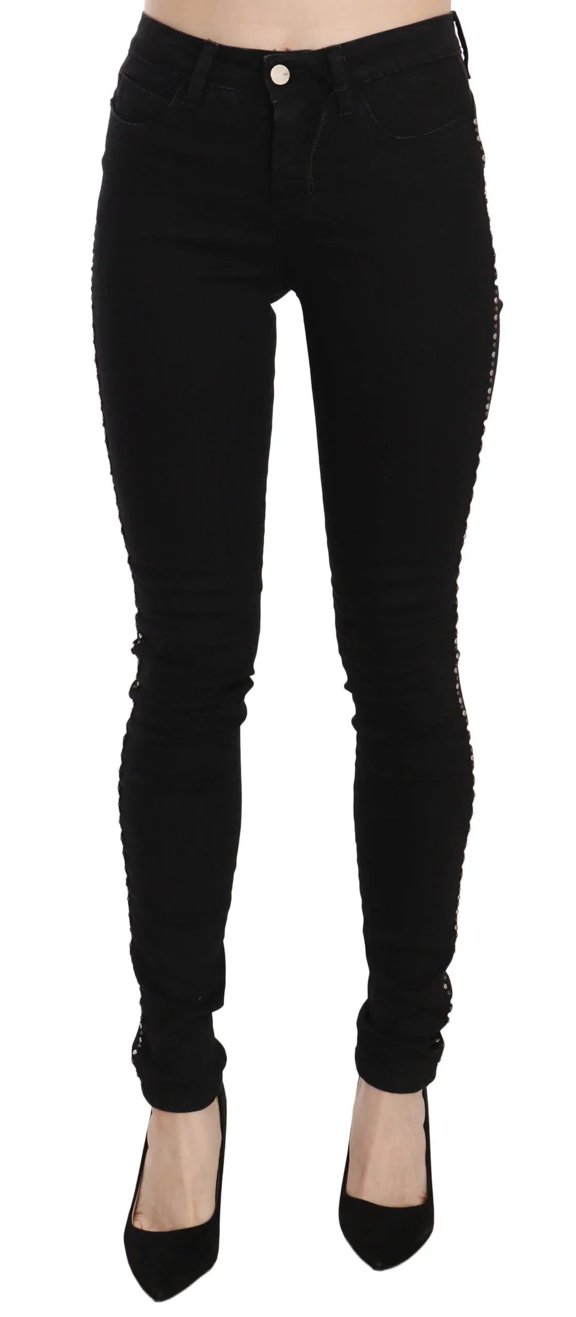 Costume National Black Embellished Mid Waist Skinny Denim Jeans - Zeiniez