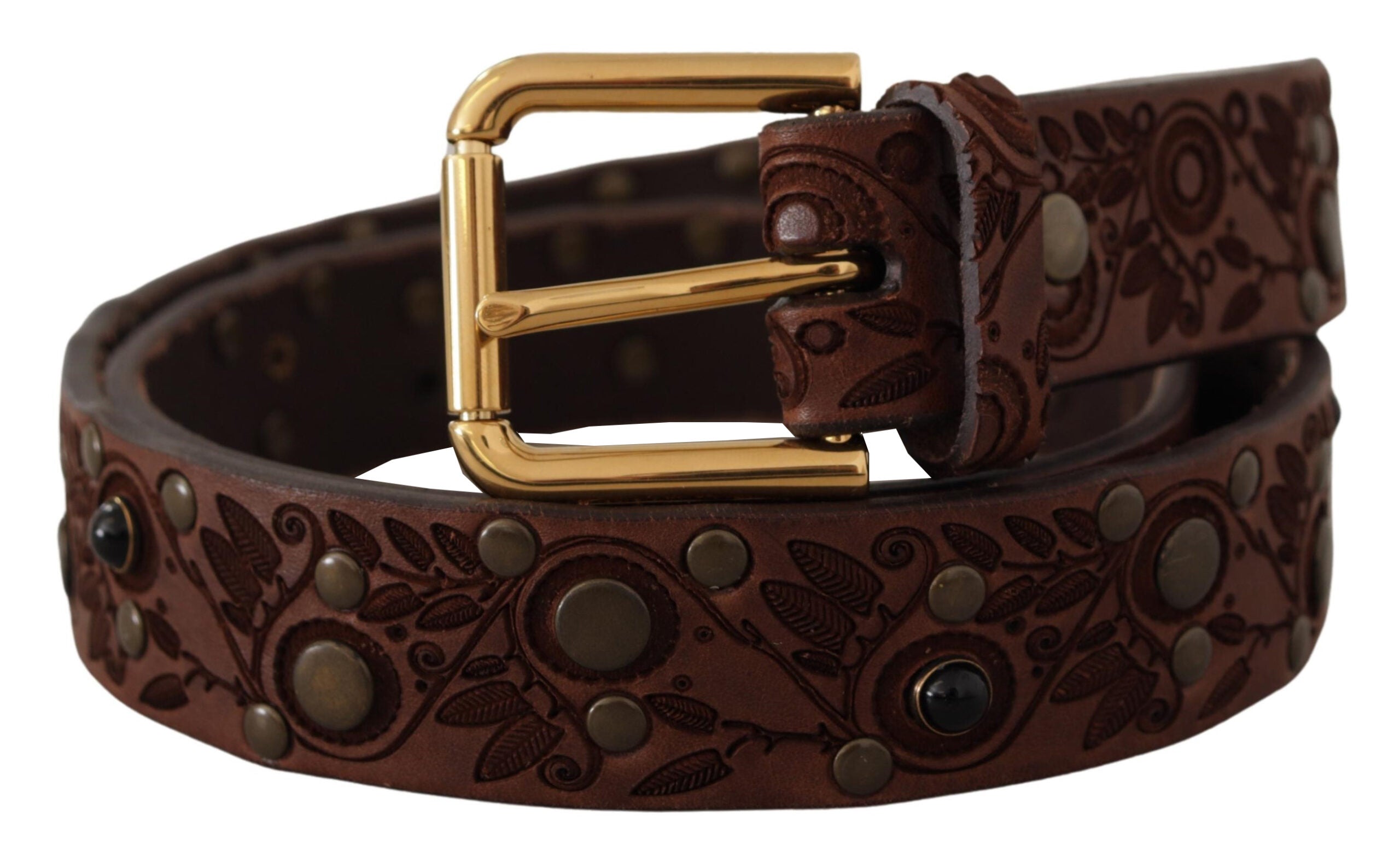 Dolce & Gabbana Brown Calf Leather Embossed Gold Metal Buckle - Zeiniez