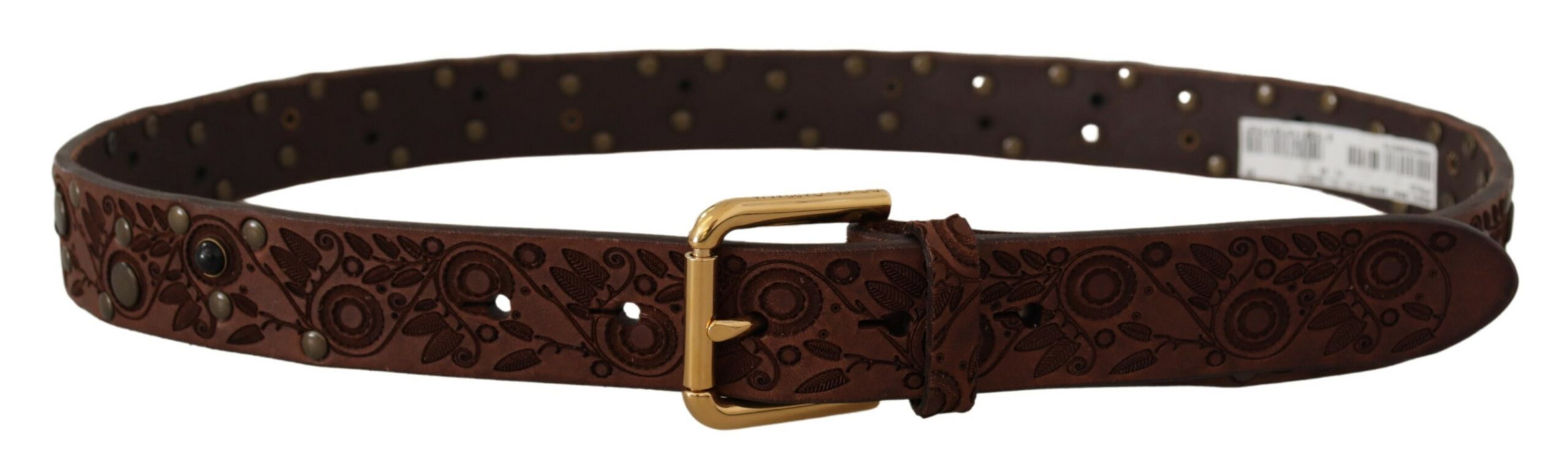 Dolce & Gabbana Brown Calf Leather Embossed Gold Metal Buckle - Zeiniez
