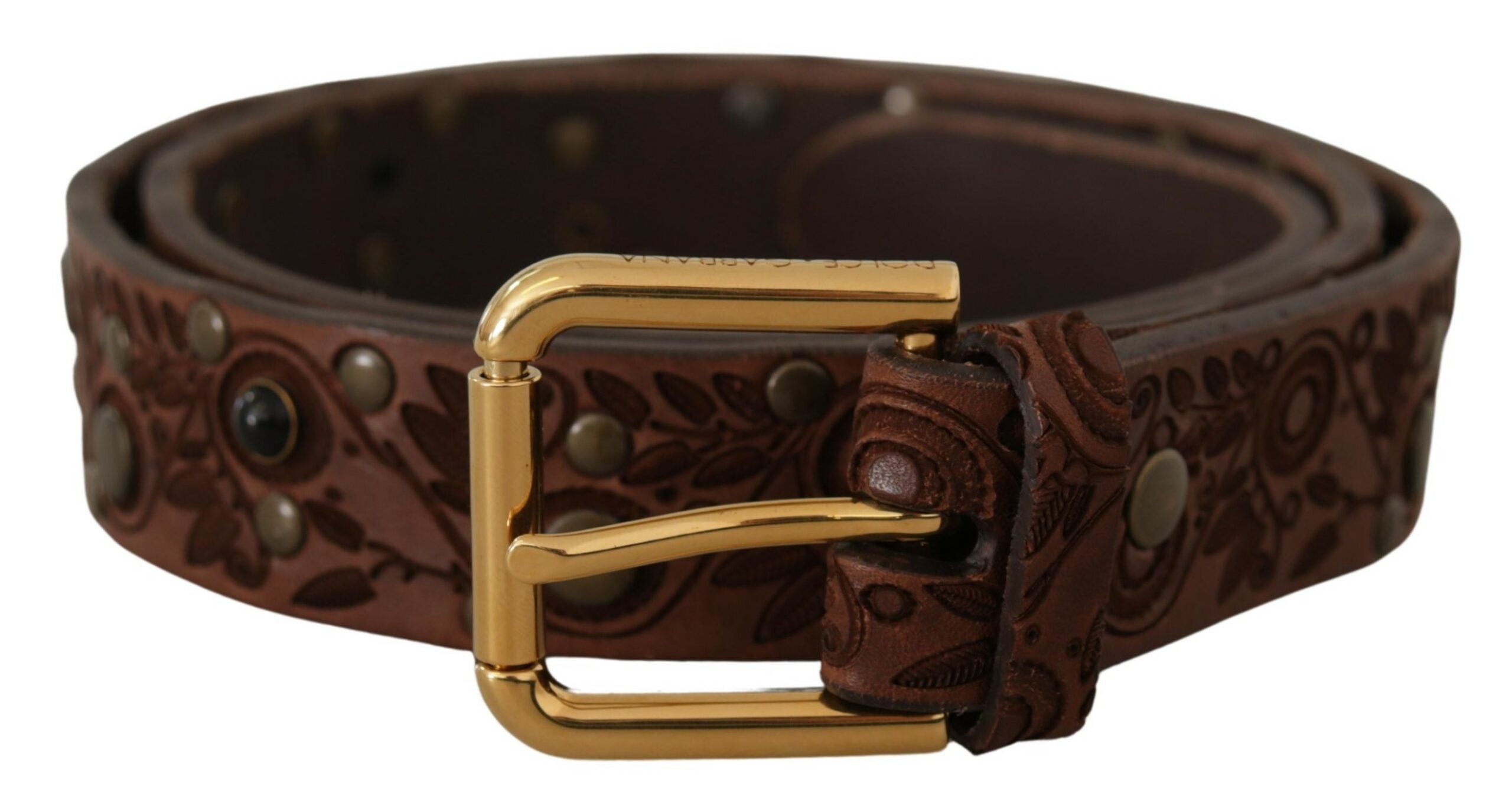 Dolce & Gabbana Brown Calf Leather Embossed Gold Metal Buckle - Zeiniez