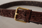 Dolce & Gabbana Brown Calf Leather Embossed Gold Metal Buckle - Zeiniez