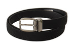 Dolce & Gabbana Black Calf Canvas Silver Tone Logo Metal Belt - Zeiniez