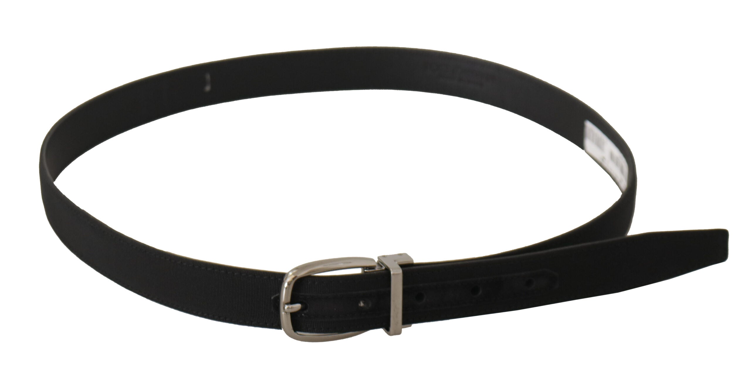 Dolce & Gabbana Black Calf Canvas Silver Tone Logo Metal Belt - Zeiniez