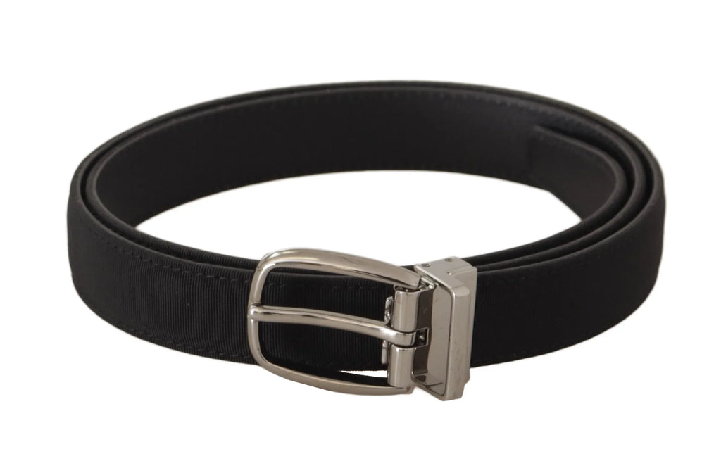 Dolce & Gabbana Black Calf Canvas Silver Tone Logo Metal Belt - Zeiniez