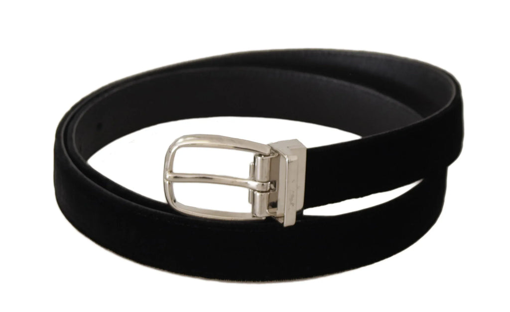 Dolce & Gabbana Black Casual Velvet Silver Tone Metal Buckle Belt - Zeiniez