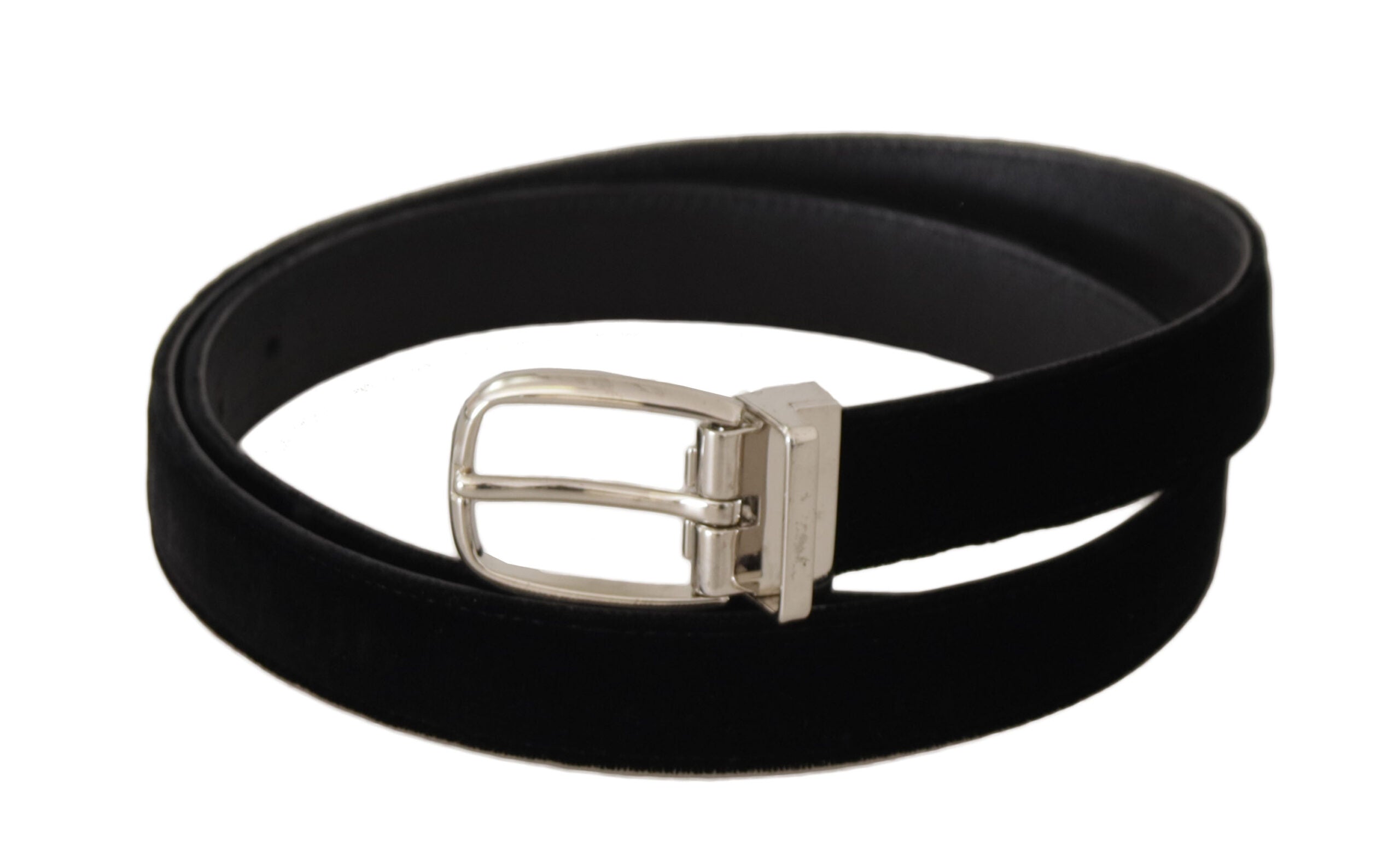 Dolce & Gabbana Black Casual Velvet Silver Tone Metal Buckle Belt - Zeiniez
