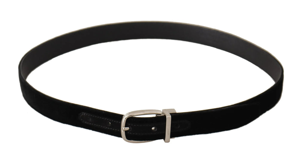 Dolce & Gabbana Black Casual Velvet Silver Tone Metal Buckle Belt - Zeiniez