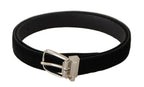 Dolce & Gabbana Black Casual Velvet Silver Tone Metal Buckle Belt - Zeiniez