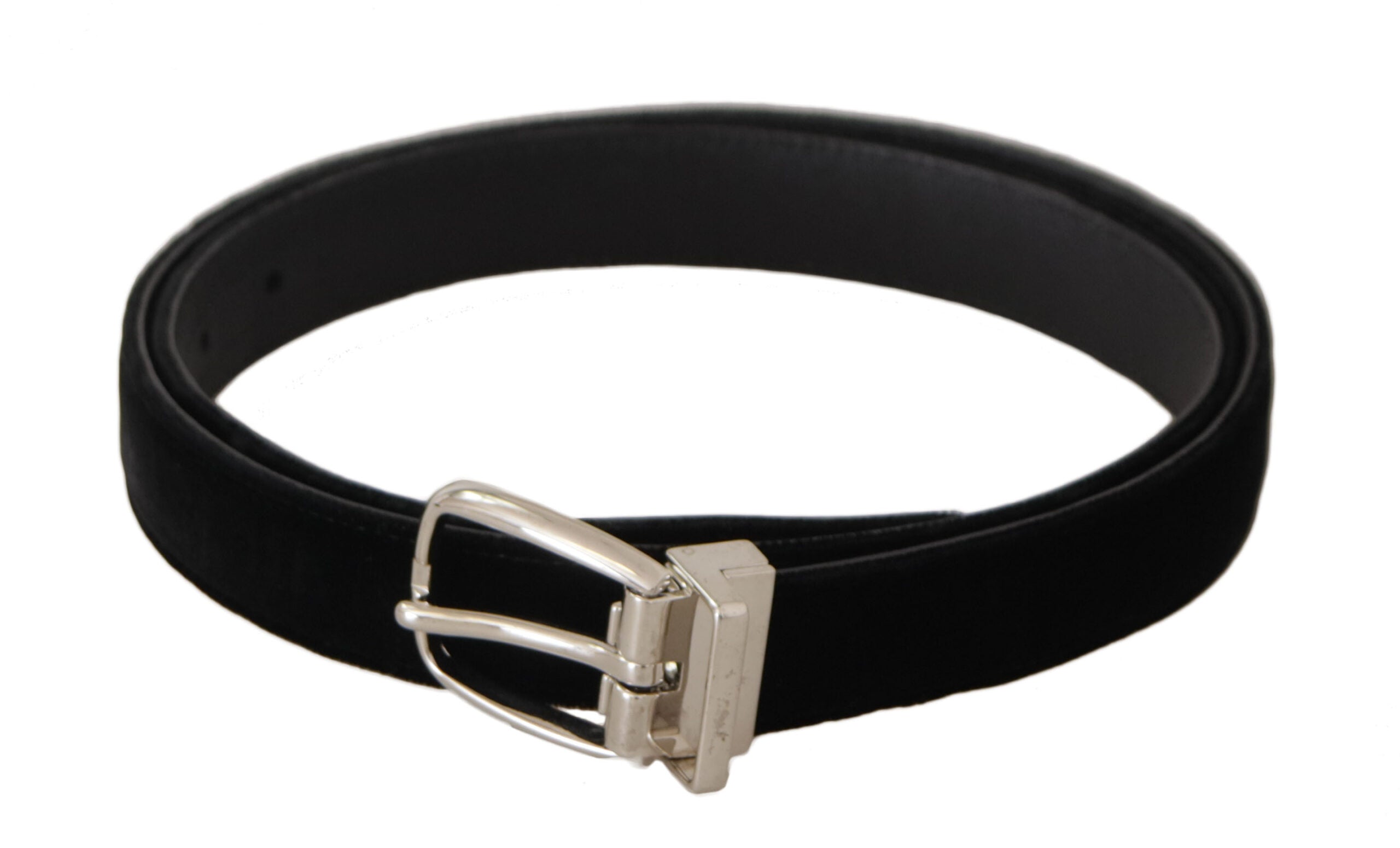 Dolce & Gabbana Black Casual Velvet Silver Tone Metal Buckle Belt - Zeiniez