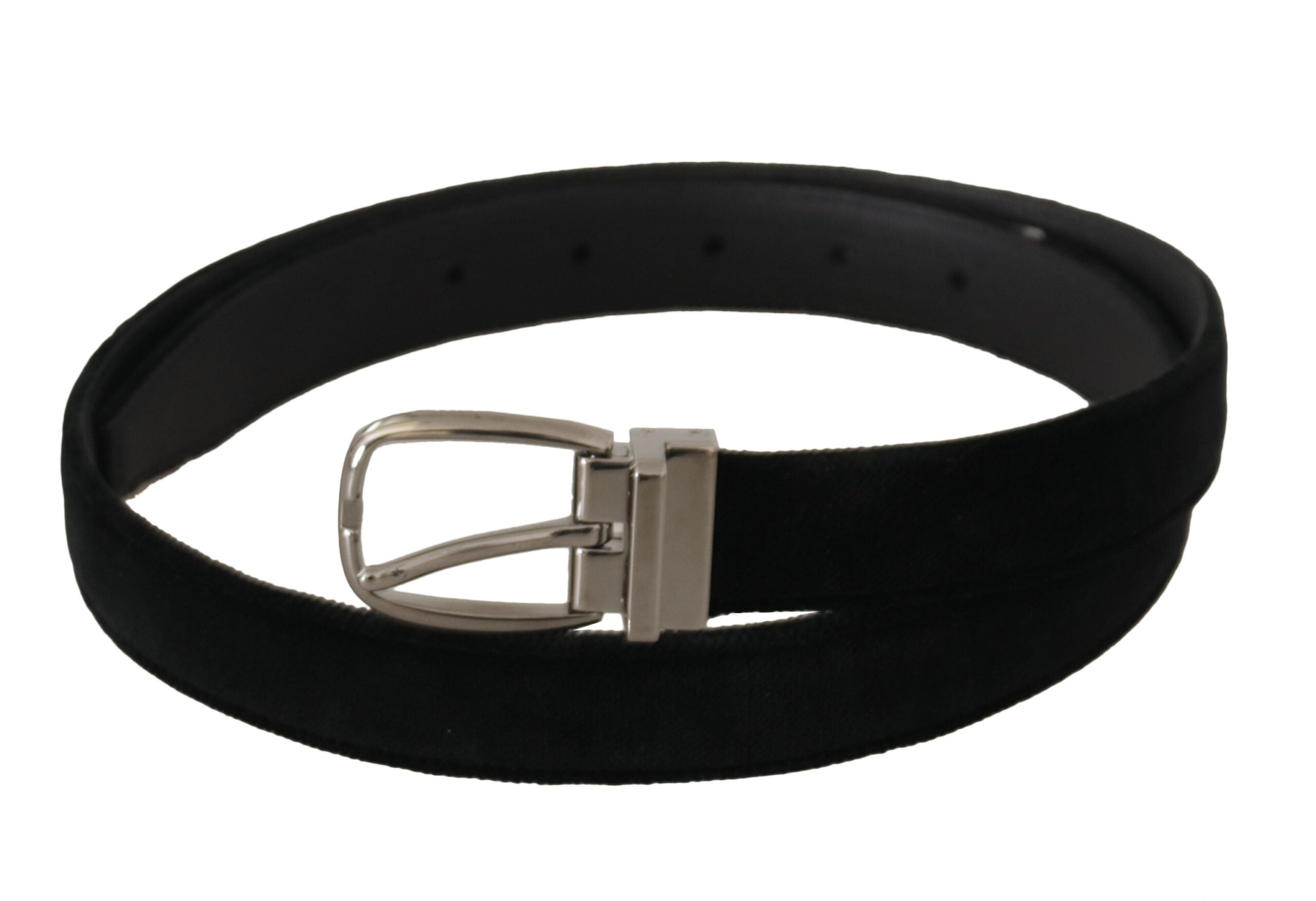 Dolce & Gabbana Black Classic Velvet Silver Tone Metal Buckle Belt - Zeiniez