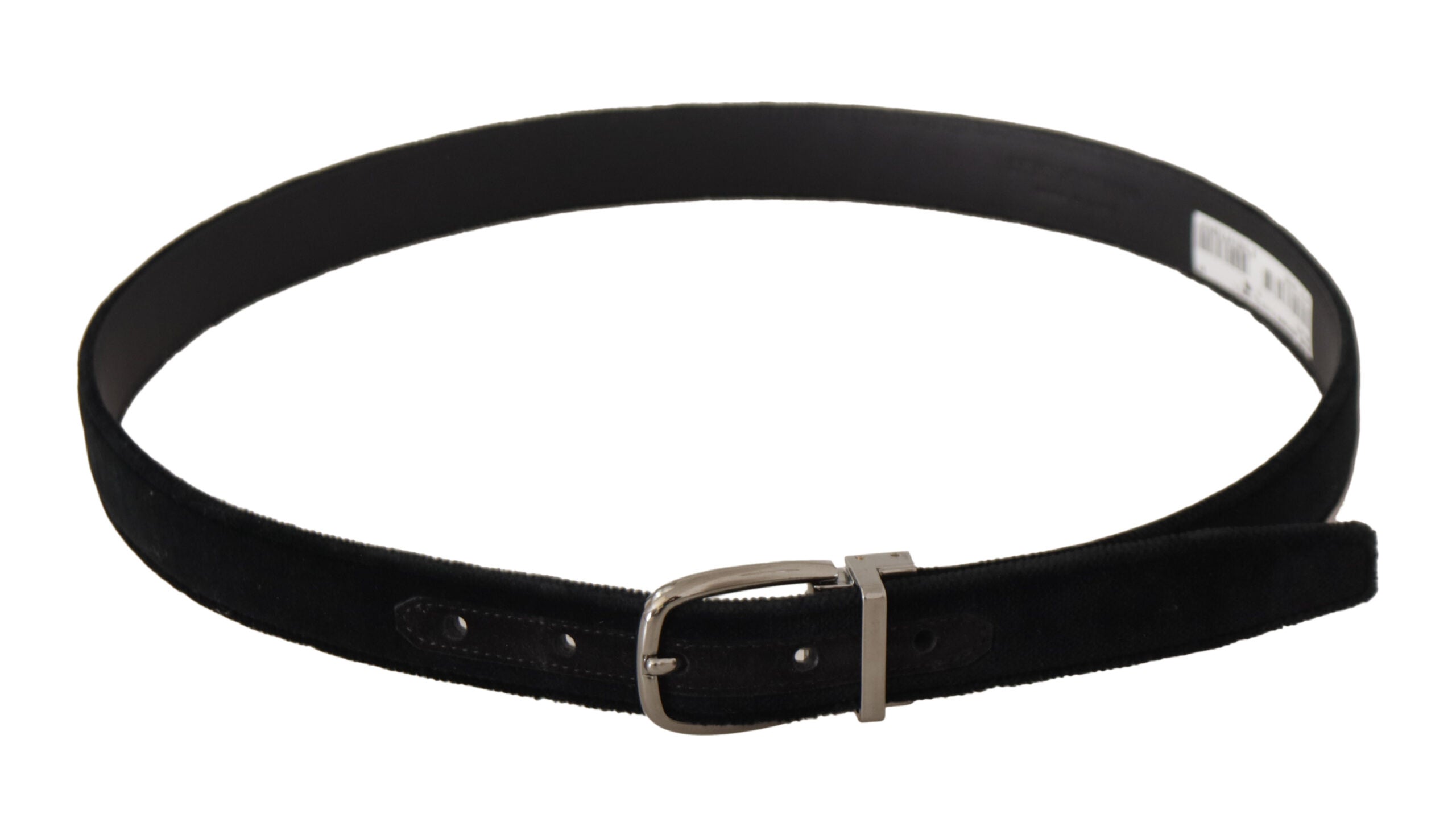 Dolce & Gabbana Black Classic Velvet Silver Tone Metal Buckle Belt - Zeiniez