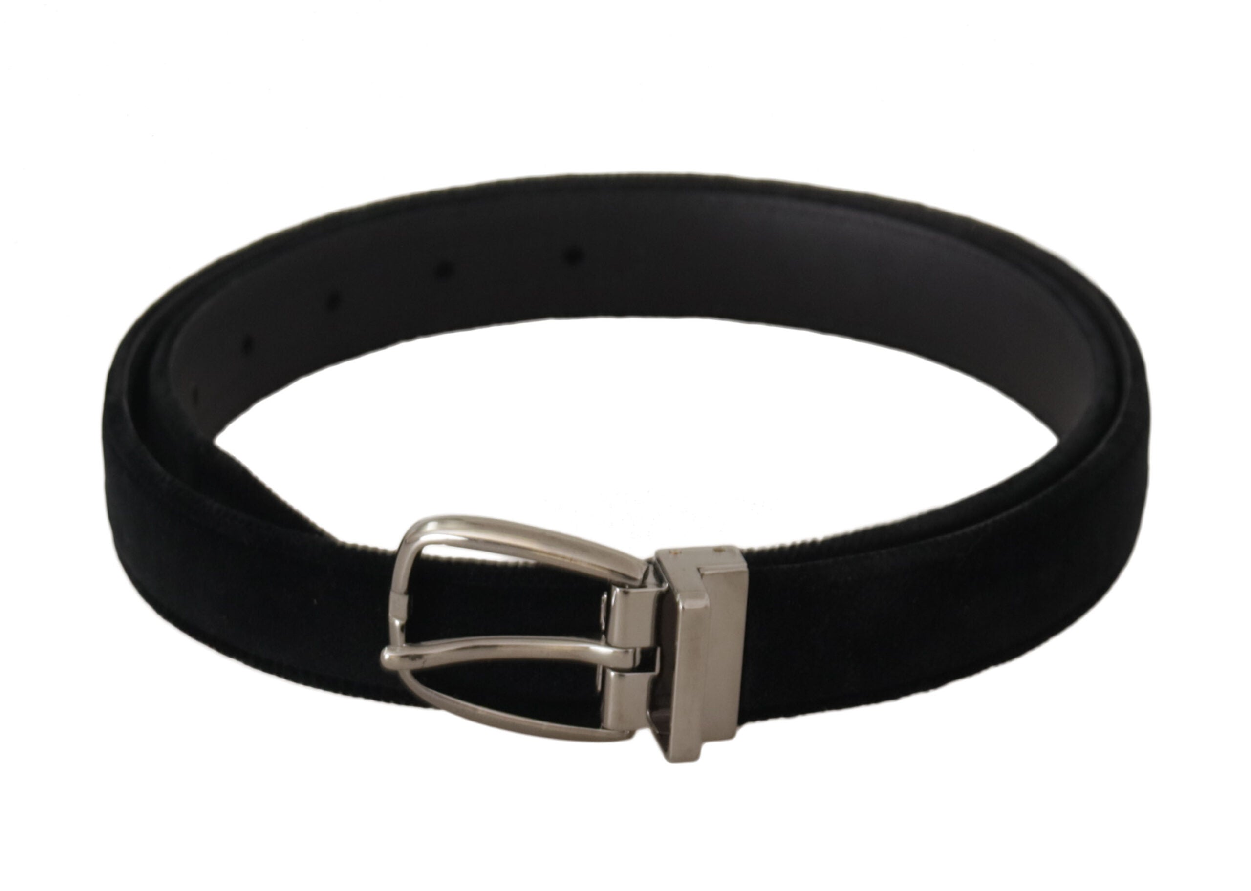 Dolce & Gabbana Black Classic Velvet Silver Tone Metal Buckle Belt - Zeiniez