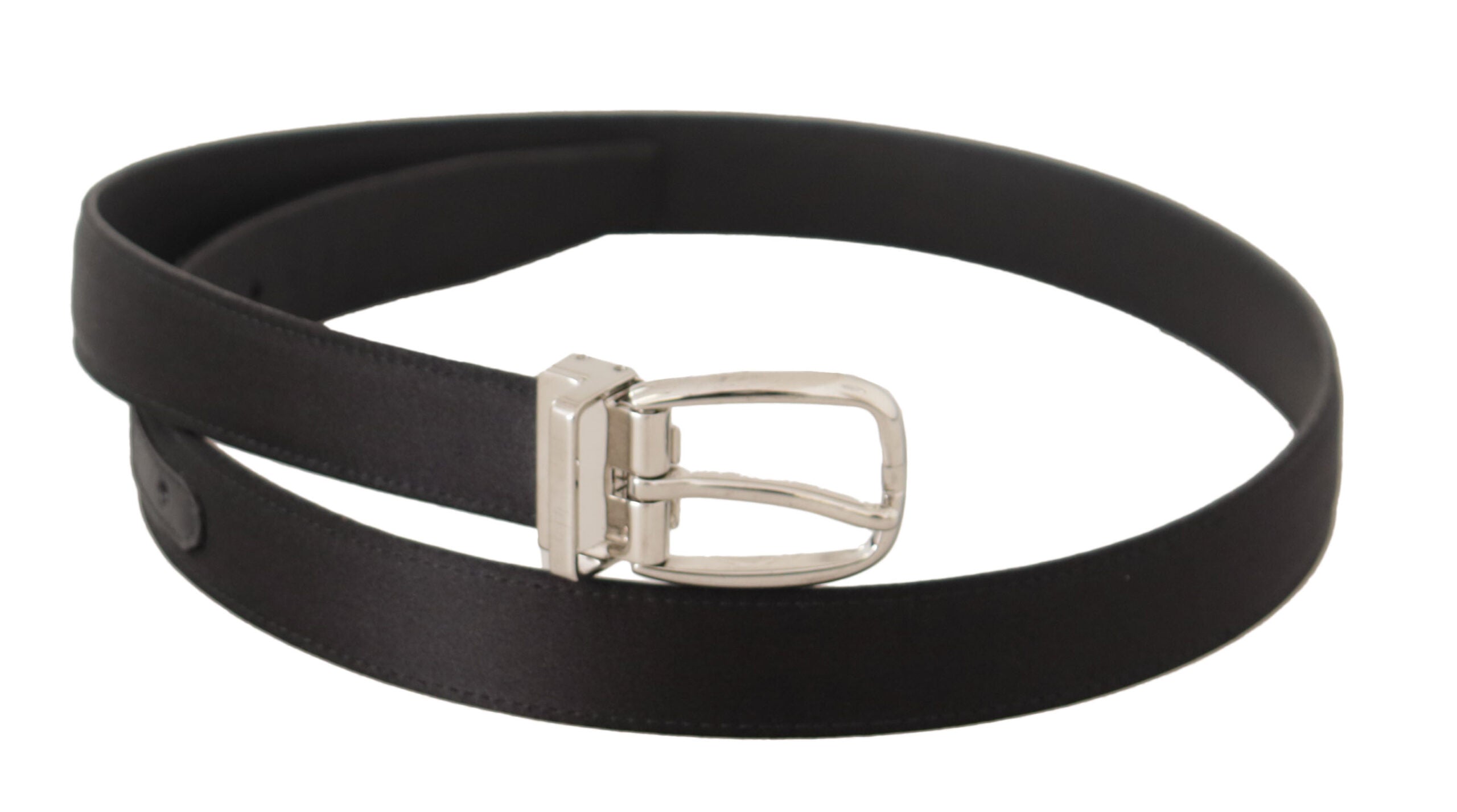 Dolce & Gabbana Black Canvas Leather Silver Logo Metal Buckle Belt - Zeiniez