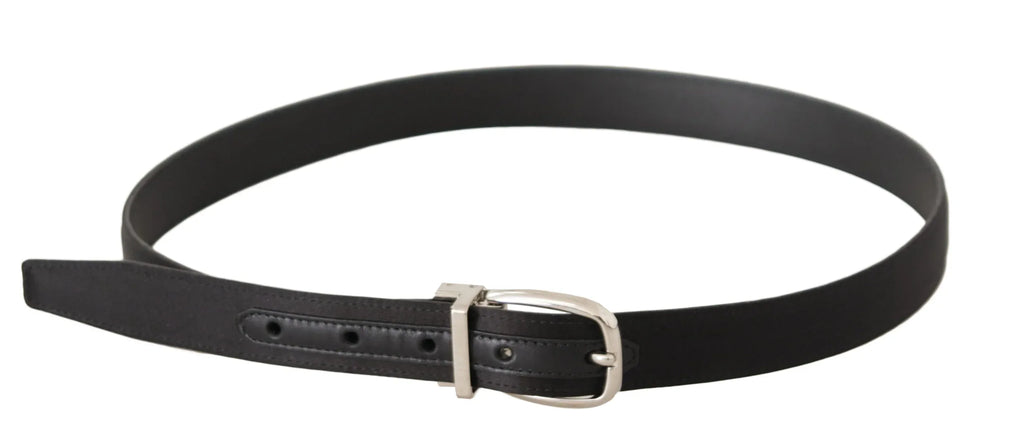 Dolce & Gabbana Black Canvas Leather Silver Logo Metal Buckle Belt - Zeiniez