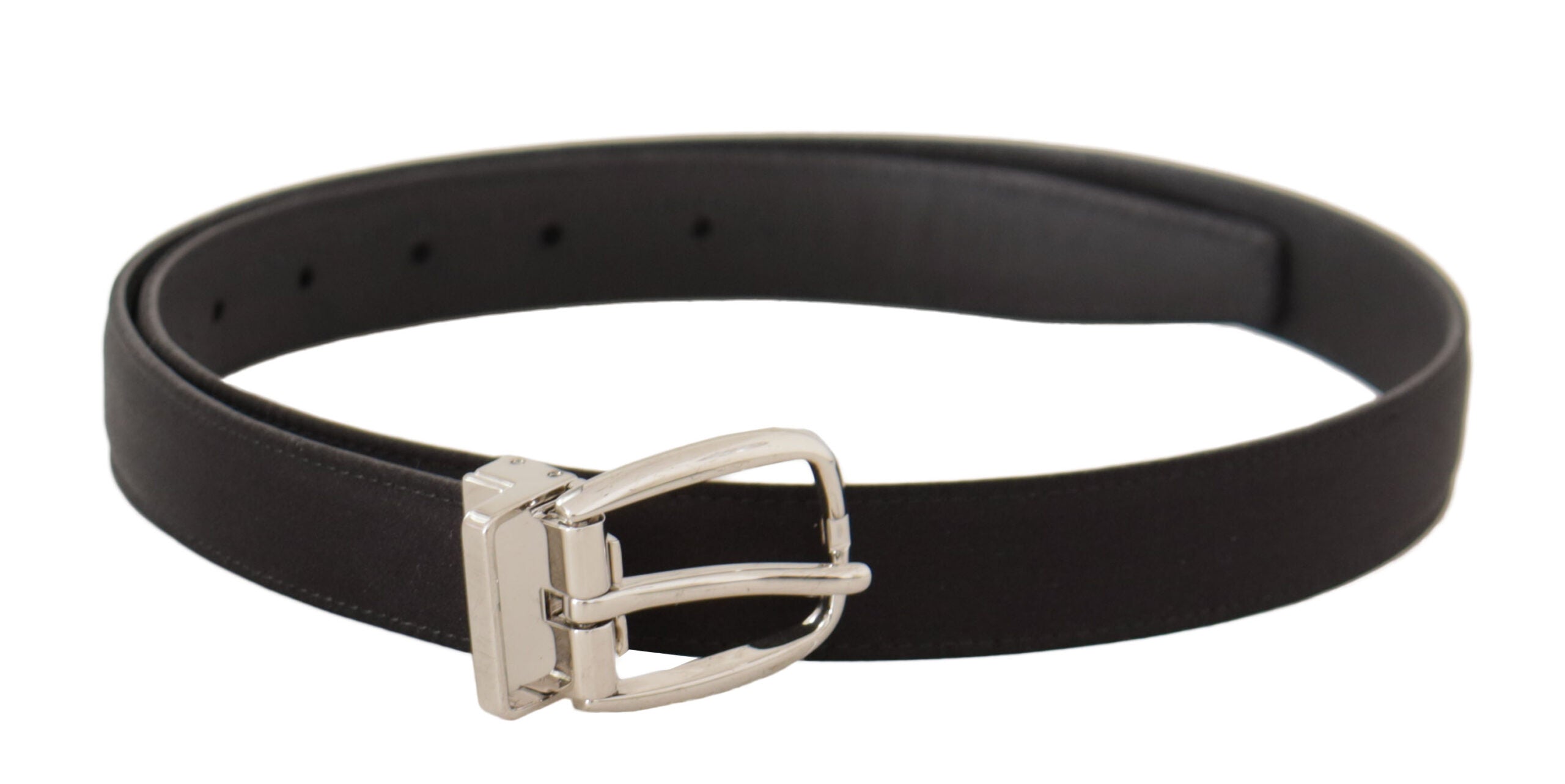 Dolce & Gabbana Black Canvas Leather Silver Logo Metal Buckle Belt - Zeiniez