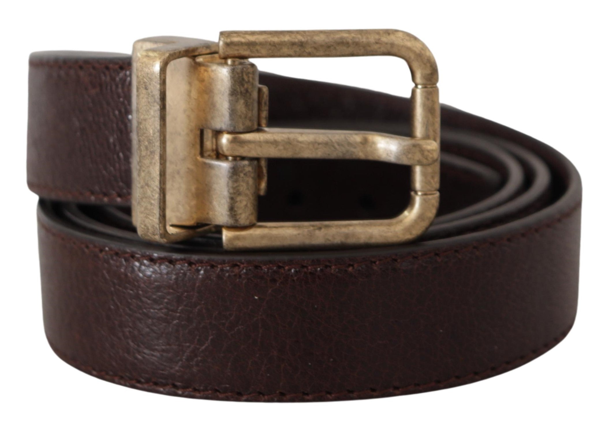 Dolce & Gabbana Brown Calf Leather Vintage Logo Metal Buckle Belt - Zeiniez