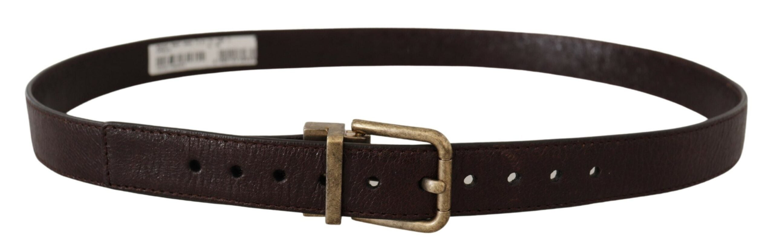 Dolce & Gabbana Brown Calf Leather Vintage Logo Metal Buckle Belt - Zeiniez