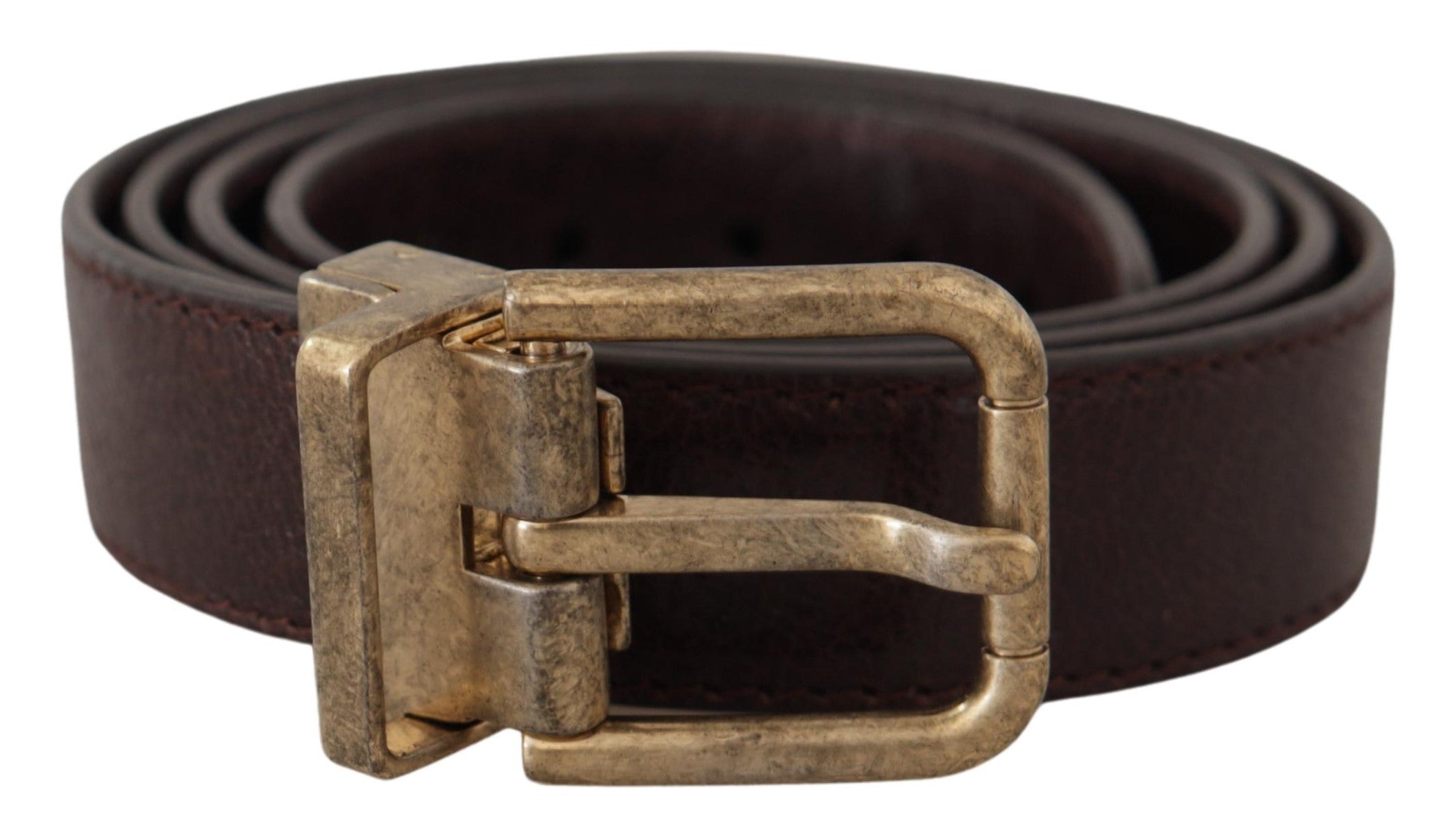Dolce & Gabbana Brown Calf Leather Vintage Logo Metal Buckle Belt - Zeiniez