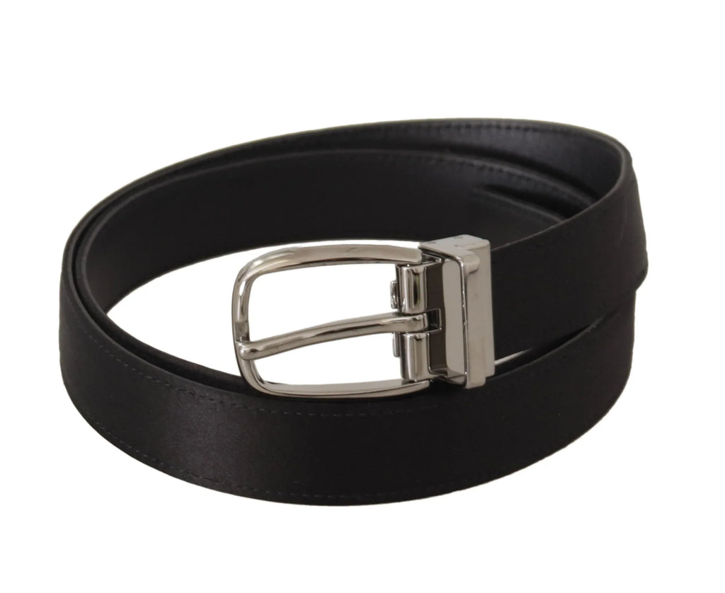Dolce & Gabbana Black Calf Leather Silver Logo Metal Buckle Belt - Zeiniez