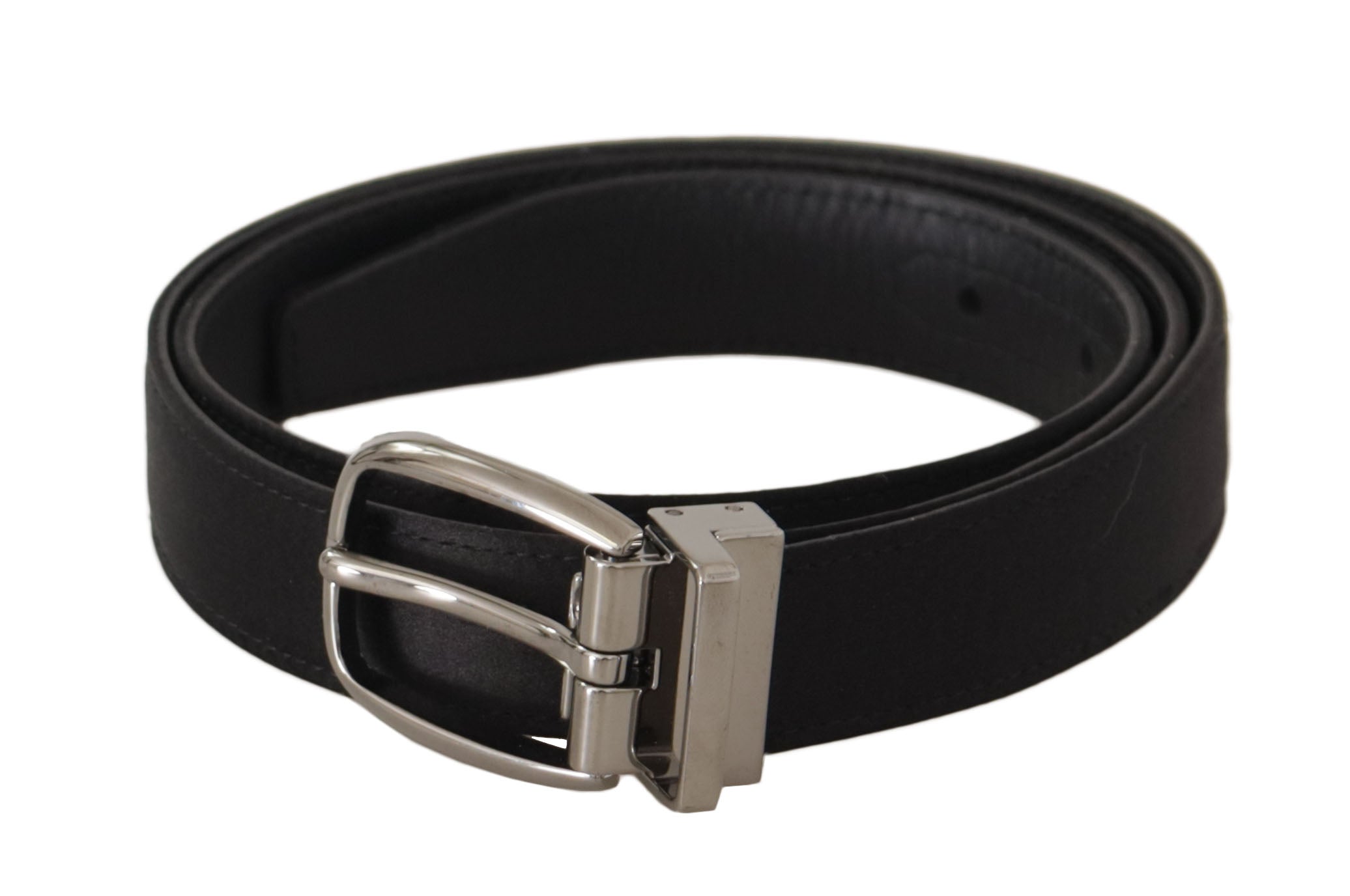 Dolce & Gabbana Black Calf Leather Silver Logo Metal Buckle Belt - Zeiniez