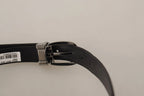 Dolce & Gabbana Black Calf Leather Silver Logo Metal Buckle Belt - Zeiniez