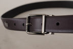 Dolce & Gabbana Dark Purple Leather Box Borchia Metal Buckle Belt - Zeiniez