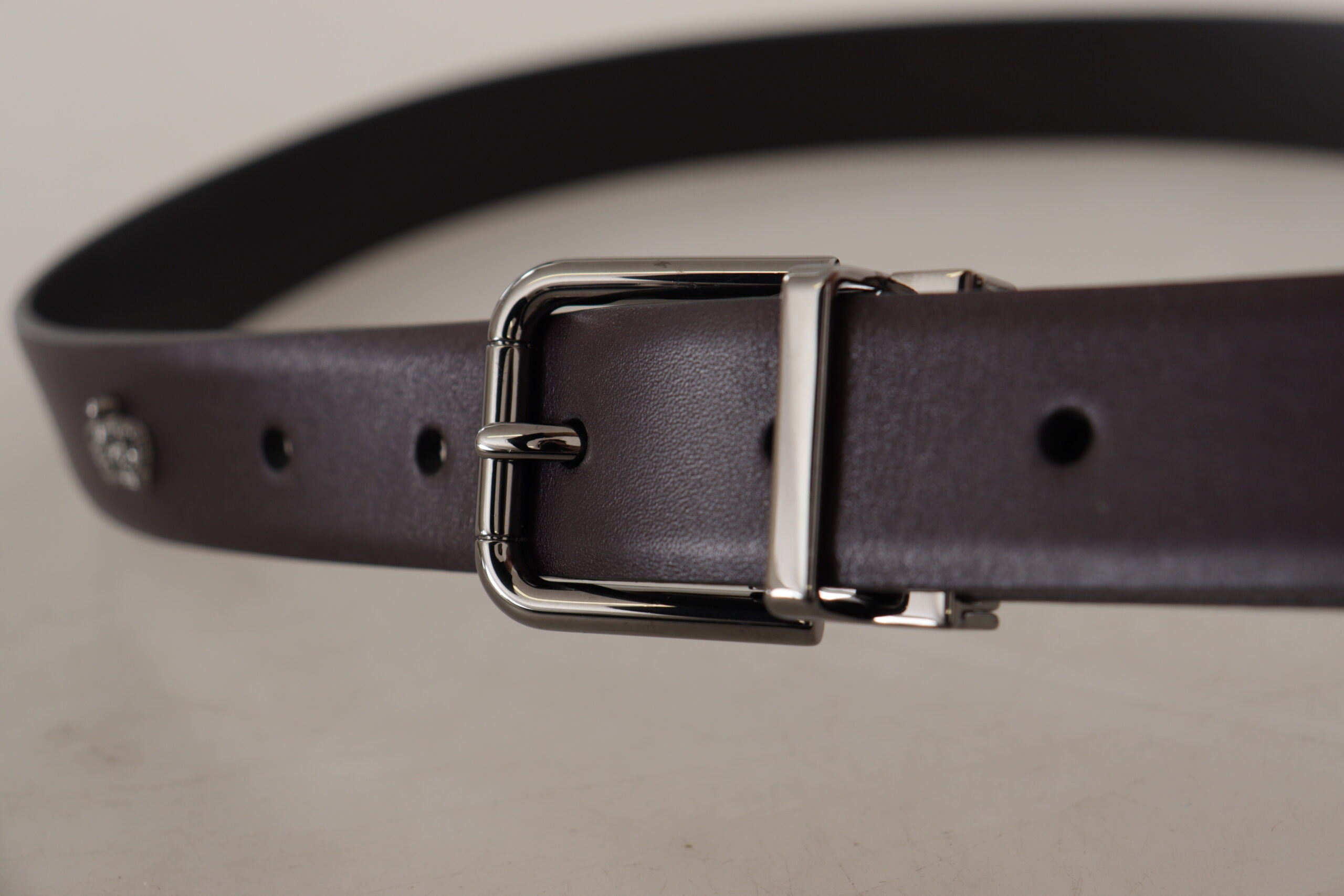 Dolce & Gabbana Dark Purple Leather Box Borchia Metal Buckle Belt - Zeiniez
