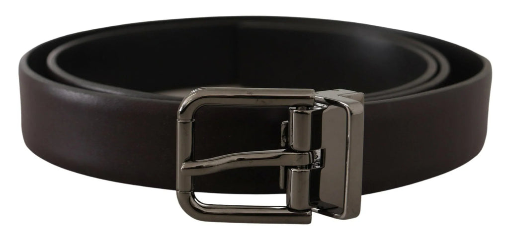Dolce & Gabbana Dark Purple Leather Box Borchia Metal Buckle Belt - Zeiniez