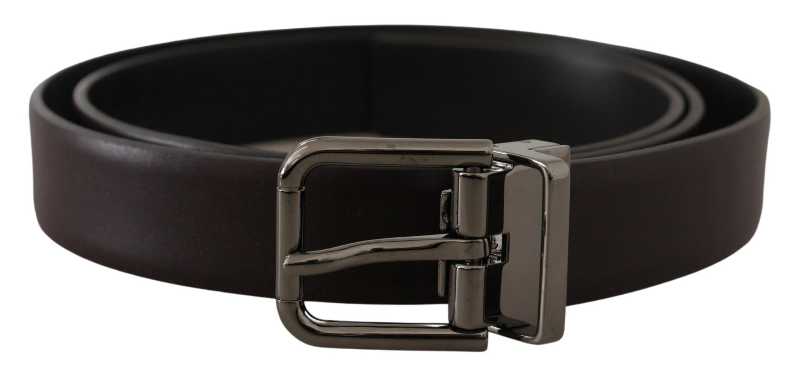 Dolce & Gabbana Dark Purple Leather Box Borchia Metal Buckle Belt - Zeiniez
