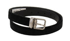 Dolce & Gabbana Black Casual Velvet Silver Metal Logo Buckle Belt - Zeiniez