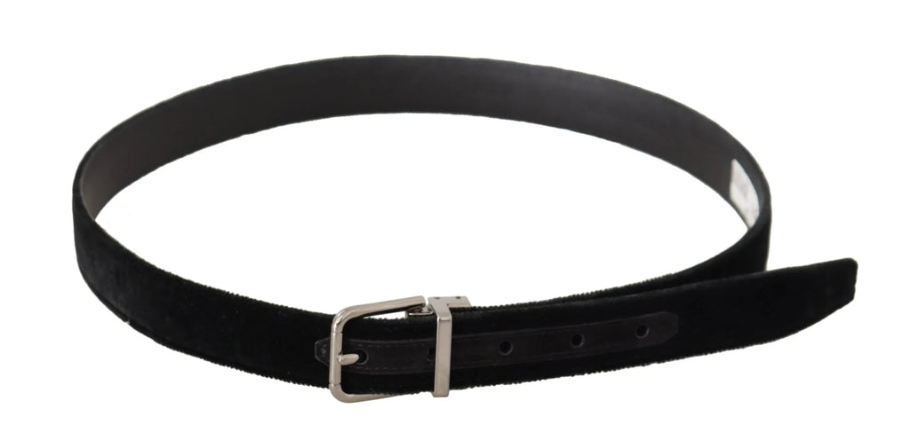 Dolce & Gabbana Black Casual Velvet Silver Metal Logo Buckle Belt - Zeiniez