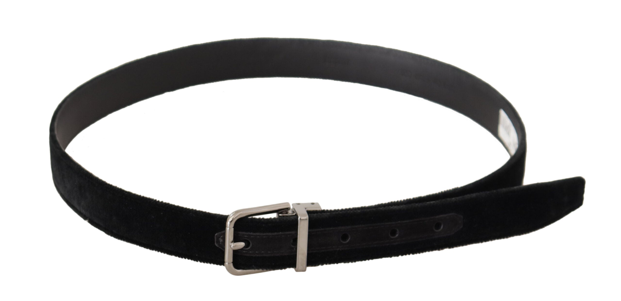 Dolce & Gabbana Black Casual Velvet Silver Metal Logo Buckle Belt - Zeiniez