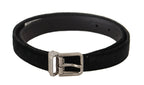 Dolce & Gabbana Black Casual Velvet Silver Metal Logo Buckle Belt - Zeiniez