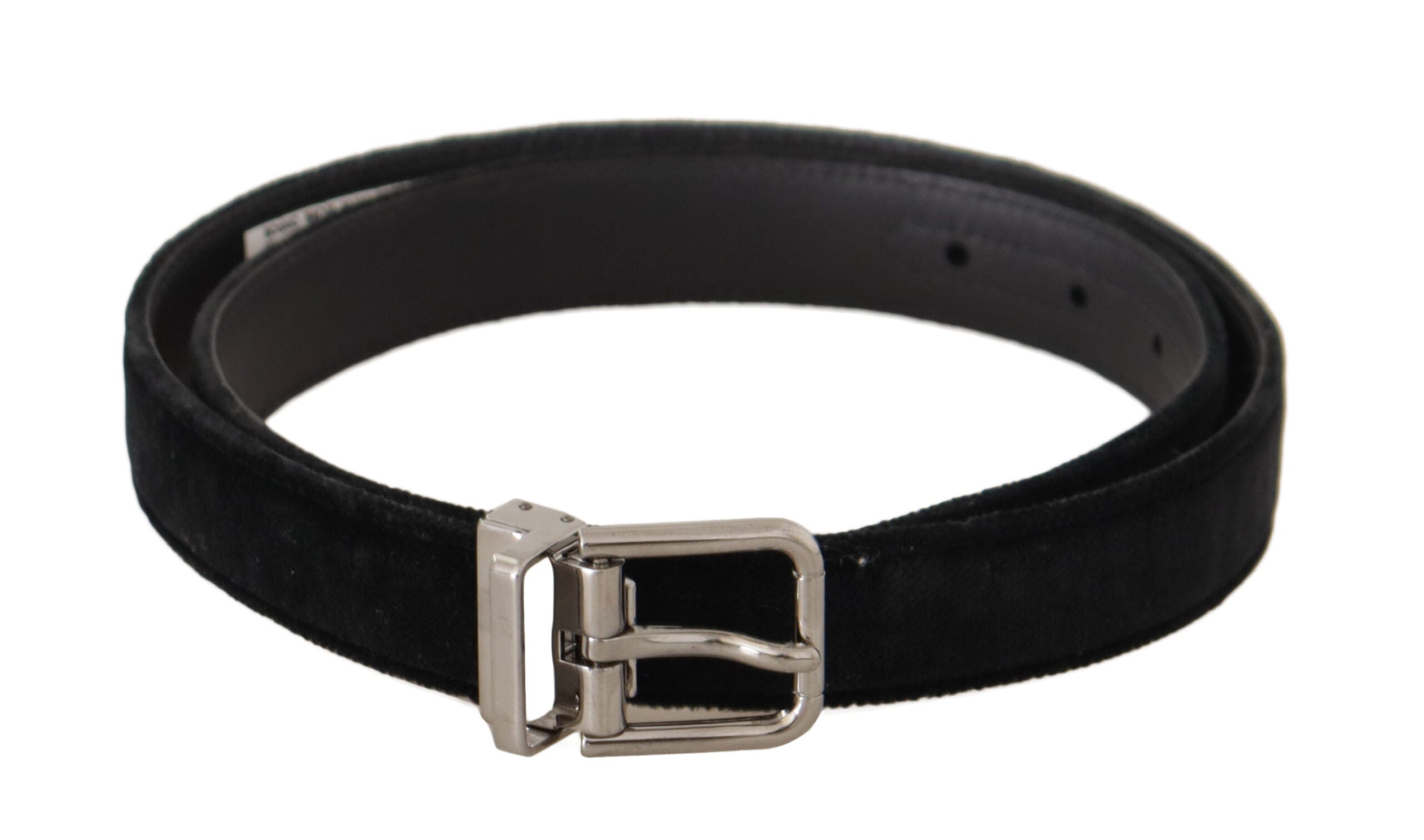 Dolce & Gabbana Black Casual Velvet Silver Metal Logo Buckle Belt - Zeiniez