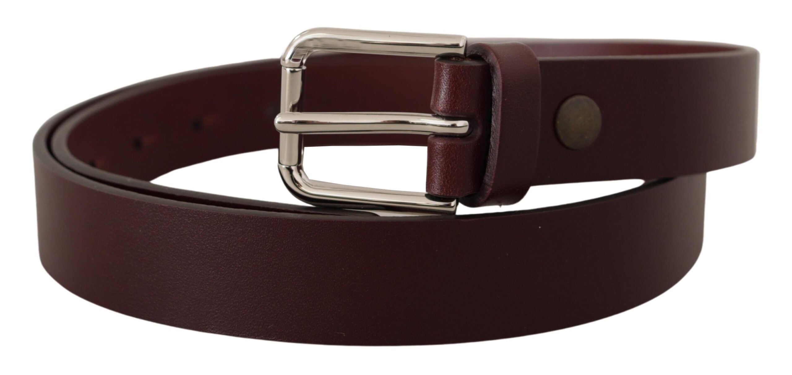 Dolce & Gabbana Maroon Calf Leather Silver Tone Metal Buckle Belt - Zeiniez