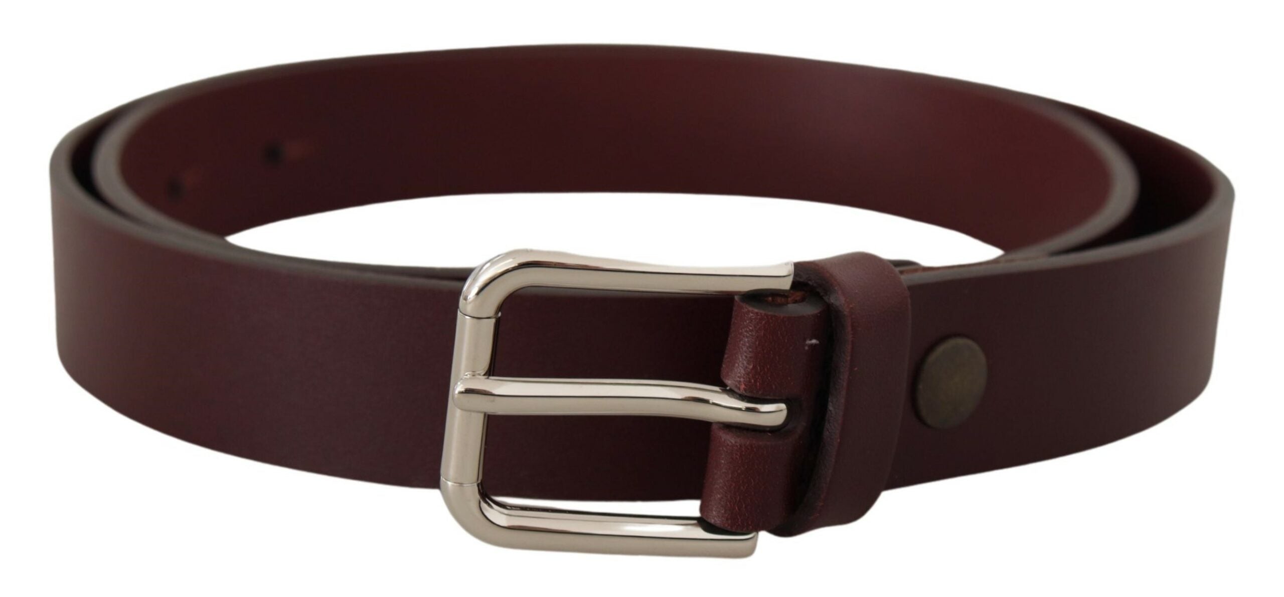 Dolce & Gabbana Maroon Calf Leather Silver Tone Metal Buckle Belt - Zeiniez