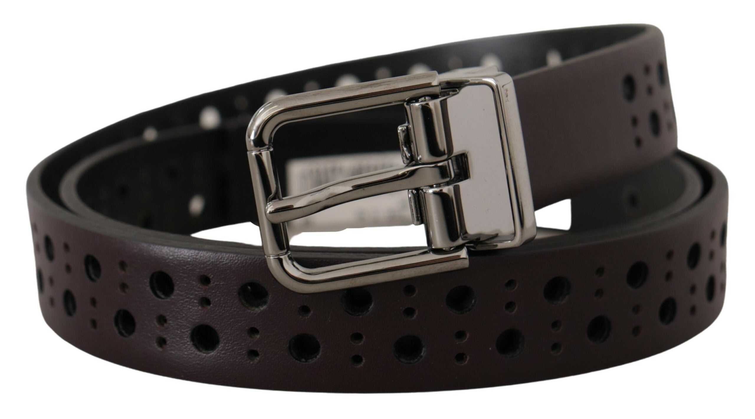 Dolce & Gabbana Dark Purple Perforated Leather Metal Buckle Belt - Zeiniez