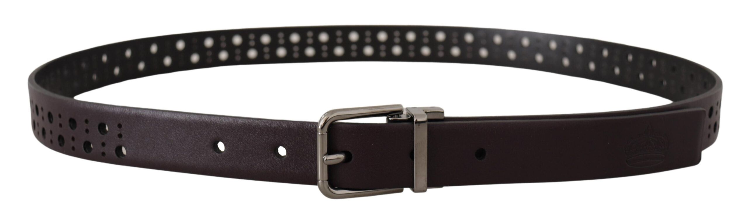 Dolce & Gabbana Dark Purple Perforated Leather Metal Buckle Belt - Zeiniez